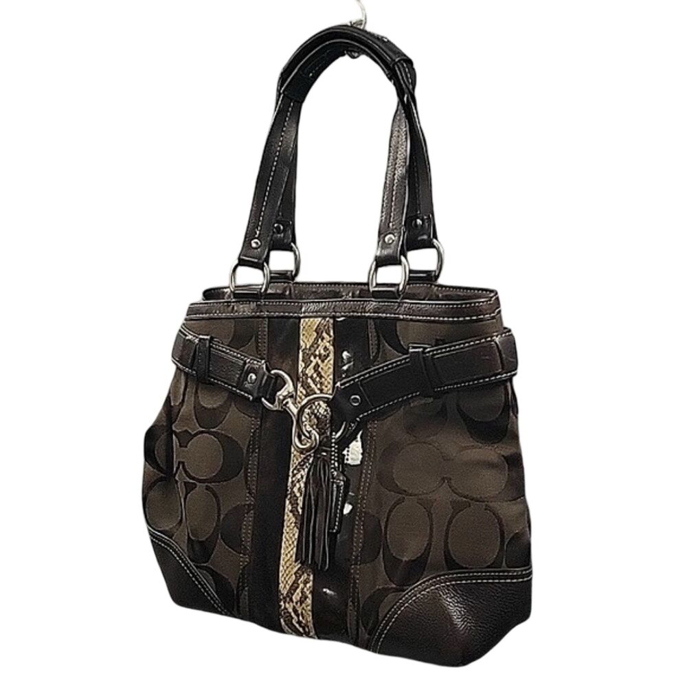 Coach Hampton Signature Logo Python Brown Tote Sh… - image 3